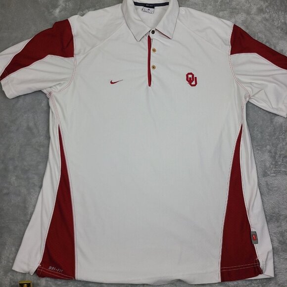 Oklahoma Sooners‎ Polo Shirt Nike-Fit Team White Polyester Size X-Large - Picture 1 of 10